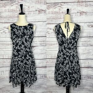 Calvin Klein floral print black white dress drop waist sleeveless casual Size 6